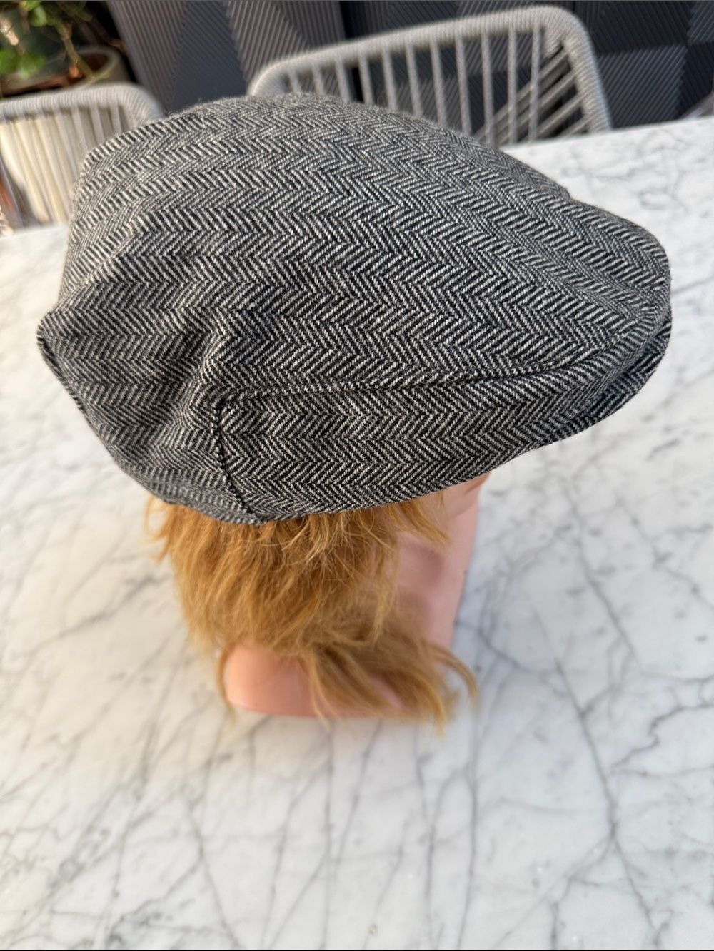 Herringbone Newsboy Cap in Black & White Sz 56 cm Wool Blend Jangoul